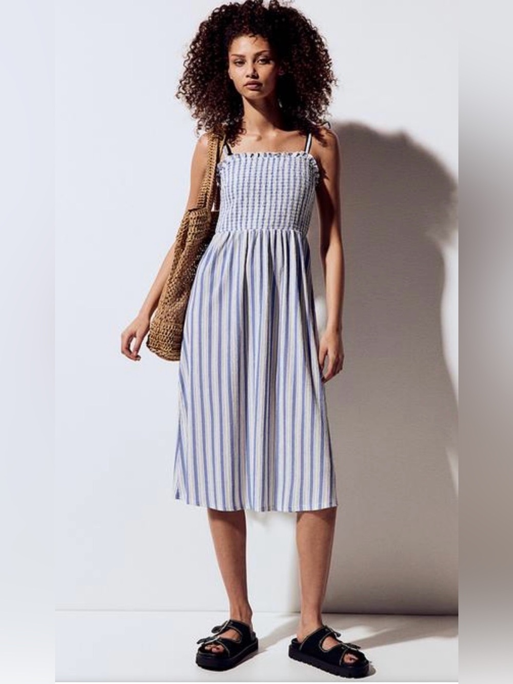 Divided H&M Smocked Striped Sundress in Blue and White Size M